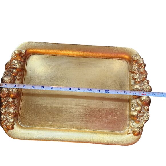 Vintage Italian Florentine Gilded Serving Tray With Ornate Fruit Design - 18" X - Picture 2 of 6